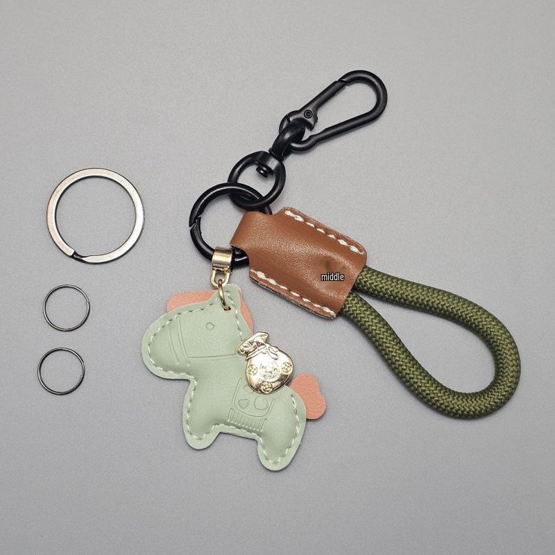 Handwoven Cartoon Leather Car Keychain Pendant