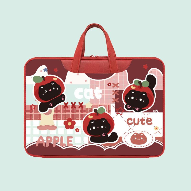 Cute Cartoon Bear Print Laptop Handbag Waterproof PU Shockproof Notebook Carrying Bag For Macbook Huawei Xiaomi 13-16 Inch