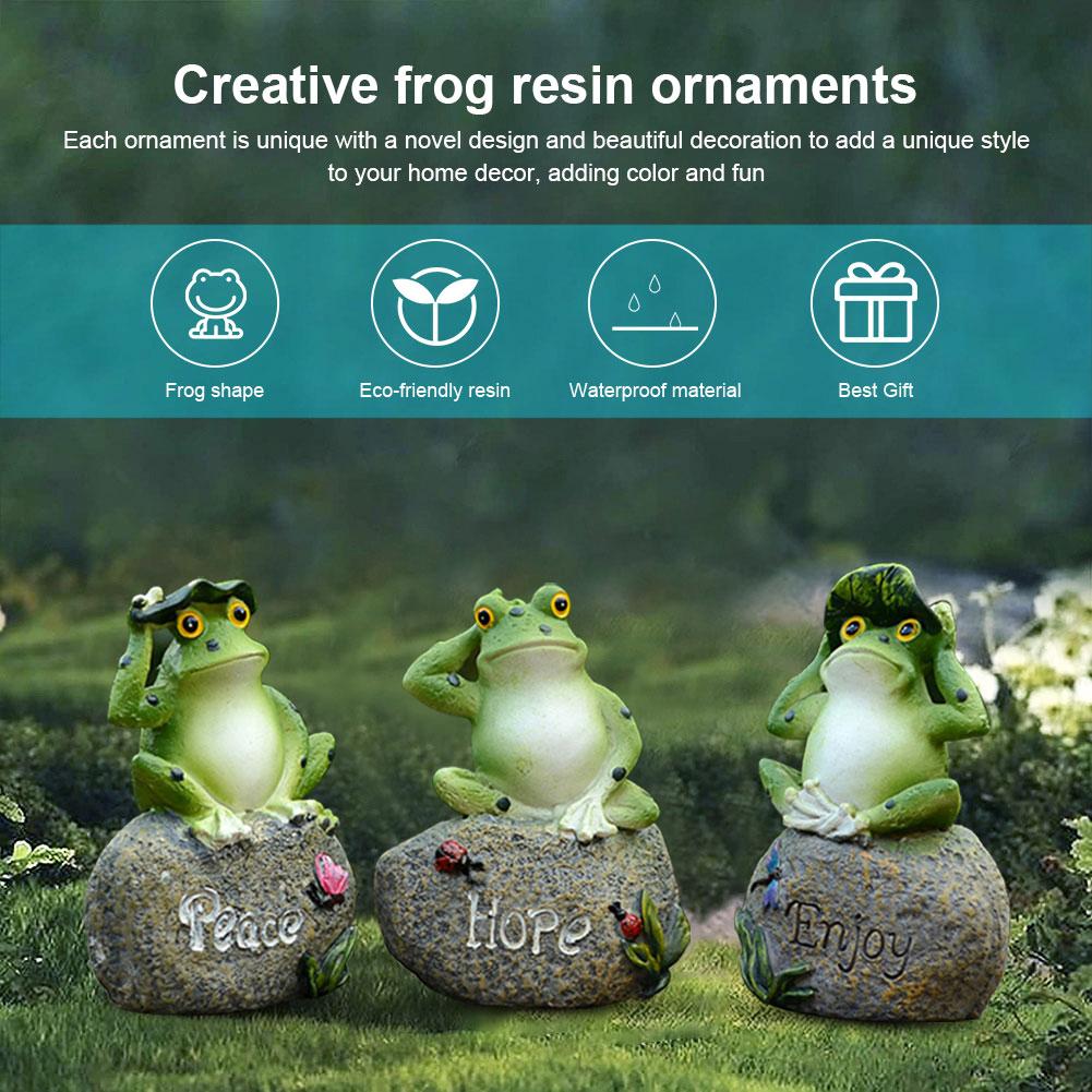 Frog Garden Statues Resin Cute Frogs Ornament Frogs Sitting On Stone Welcome Sculptures Mini Garden Ornament Best Decor Gifts