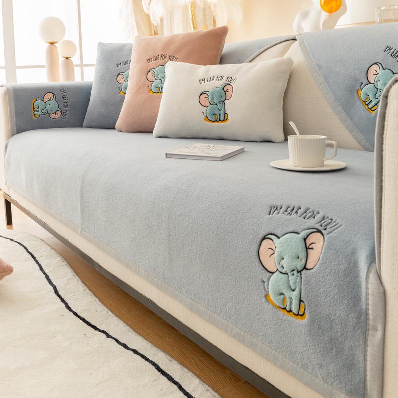 Plüsch Sofakissen Winter Minimalistisch Modern Rutschfest Verdicktes Kissen Winter All-Inclusive Sofabezug Bezug Stoff Niedlich