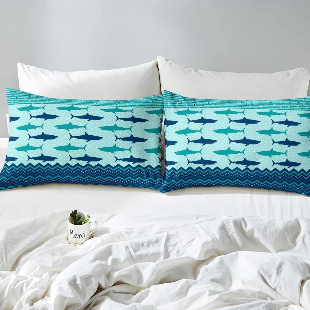 Ocean Animal Shark Pattern Bed Hat Four-Piece Bedding Set Bedroom Dormitory Bedding Decoration