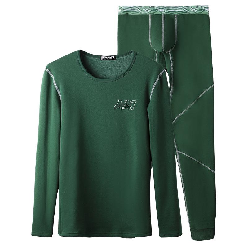 Men's Thickened Round Neck Thermal Underwear Set - Cotton Sweater & Pants for Autumn