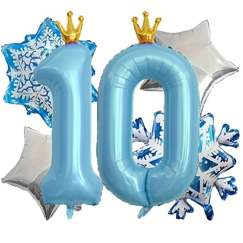 5/6Pcs SnowFlake Foil Balloons with 40inch Blue Crown Number Balloon for Princess Theme Birthday Party Decorats Baby Shower
