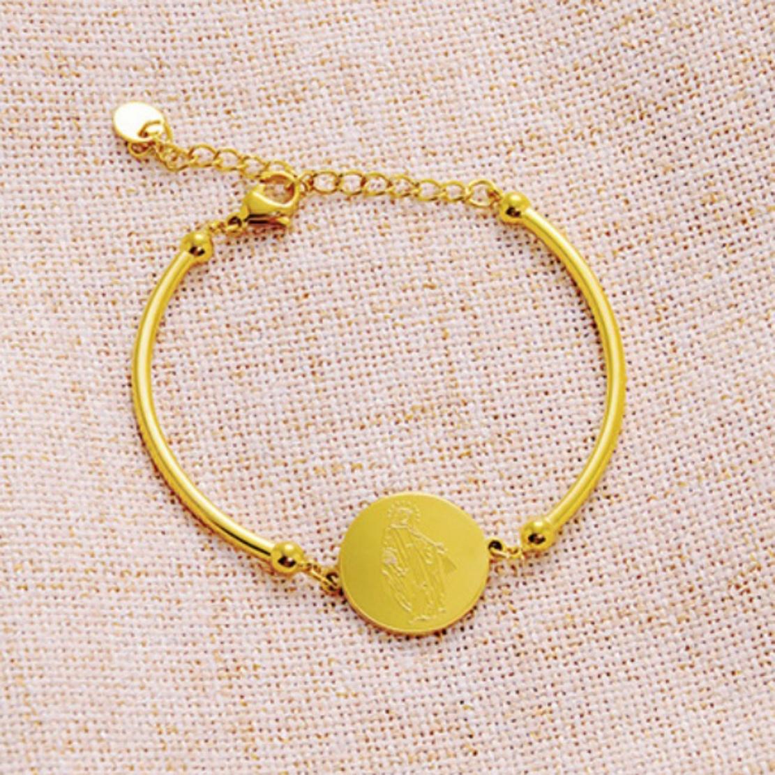 

Virgin Mary Saint Benedict Charm Bracelets Stainless Steel Gold Color Religious Bracelet for Women Men Vintage Zircon Gift 17-20 cm