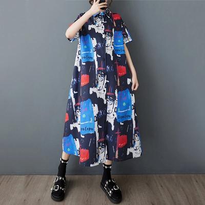 Irregular Print Loose Female Shirt Dress ZMY1134