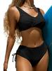 New High-waisted European-American Strappy Bikini - Solid Color Two-piece Swimsuit