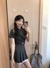 Gray Fake Two-piece Polka Dot Short-sleeved Dress Women's Summer College Style Wear Waist and Thin A-word Short Skirt Women's Clothing