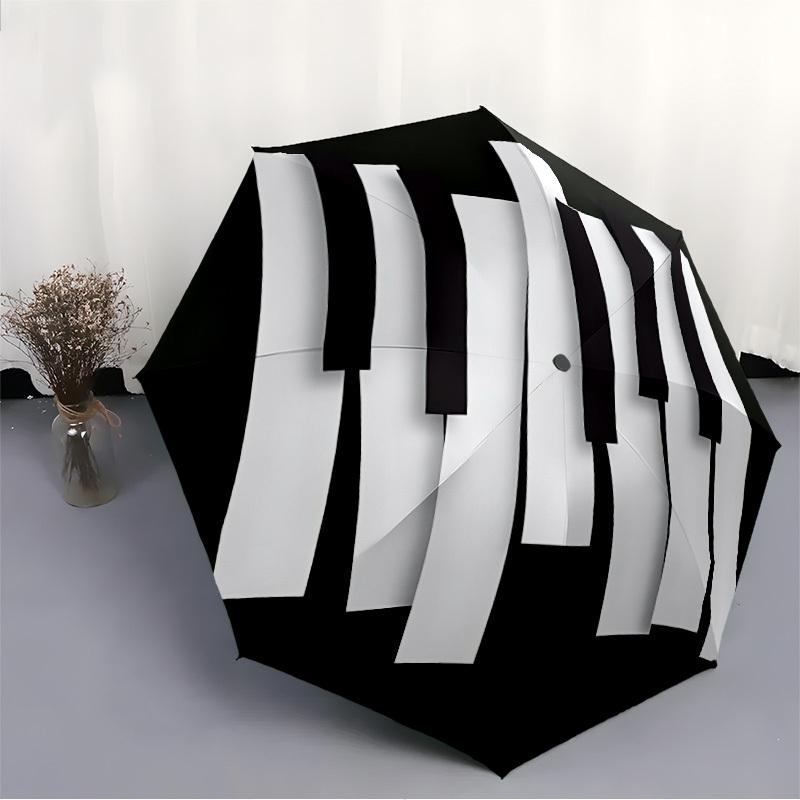 1pc Piano Keys Automatic Folding Umbrella - Compact 8-Rib Design, Durable Plastic & Iron, Lightweight for Outdoor Daily Use088