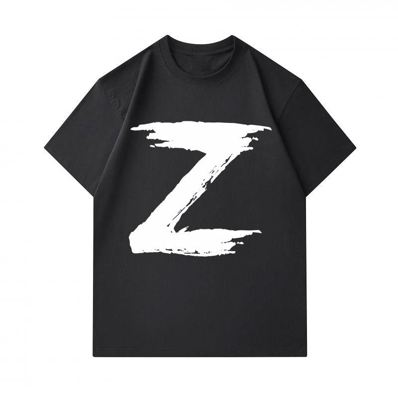 Men's 100% Cotton Crew Neck Short Sleeve T-Shirt, Distressed Brush Style White Letter Z Print Casual Soft Breathable Tee for Daily Wear