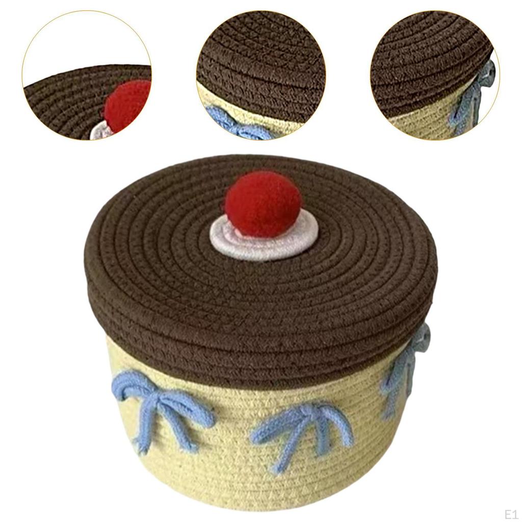 Cotton Rope Storage Basket, with Cover ,Organization Container Organizer for Bedside Home Decor
