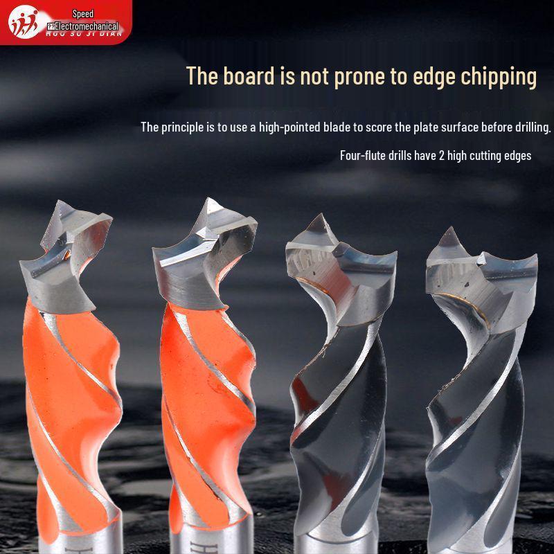 Advanced Six-Sided Woodworking Drill Bit Set: Four-Flute Crown, Row, Hole Opener, Panel Saw, Hinge Hole.