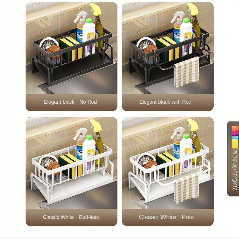 Sponge Drainer Rack Wall Mounted with Towel Holder Space-saving Kitchen Sink Organizer for Bathroom Laundry Room Use