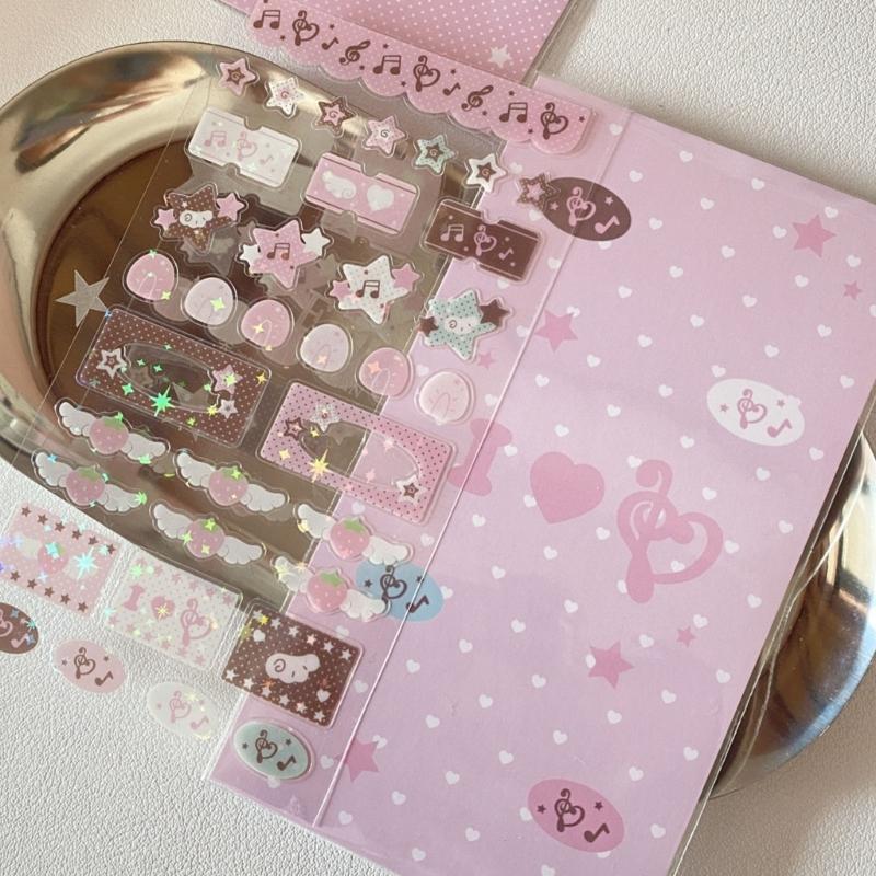 Glitzernder Deko-Sticker Cartoon Erdbeere Musiknote Themensticker für Handyhülle Journal Laptop Scrapbooking