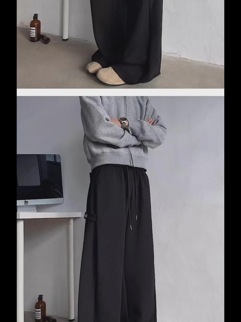 Men's Gray Heavyweight Wide-Leg Sweatpants: Spring/Autumn Casual Drape with American High-Street Vibe