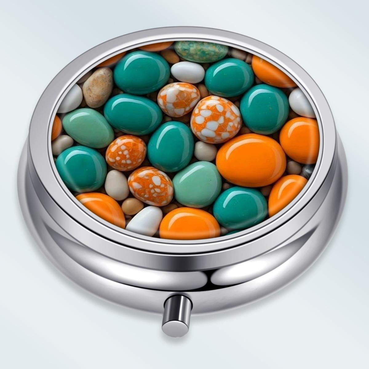 

Portable Pill Box with 3 Compartments, Mini Metal Medicine Organizer Case, Cute Printed Pill Container for Vitamins, Pills, Jewelry, Travel, Daily Use разноцветный