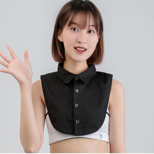 Women's Black Jacquard Cotton Dickey - Versatile Fake Collar for Spring Sweaters 