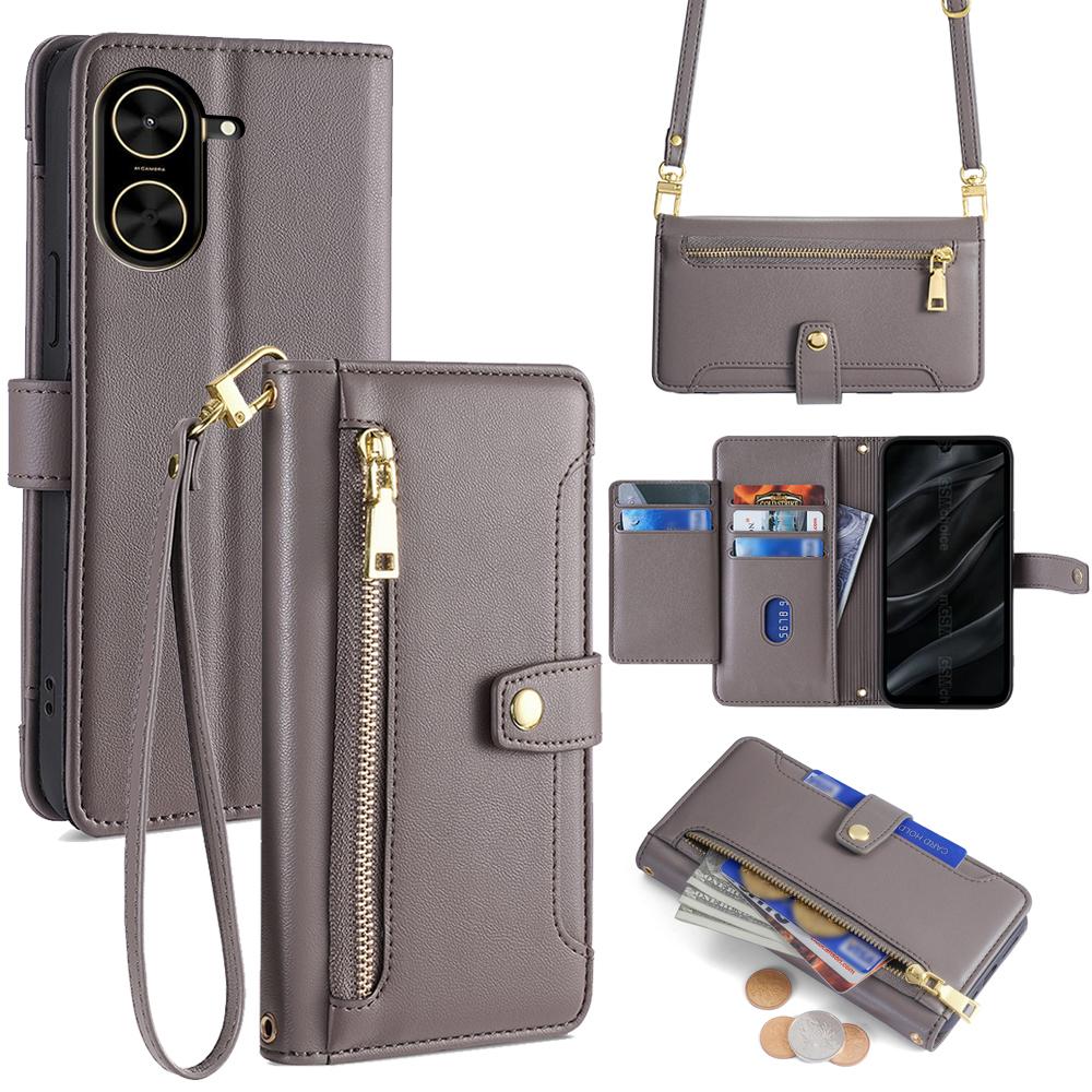 For Xiaomi Redmi A5 4G (171.7mm) Leather Case Zipper Pocket Wallet Phone Cover with 2 Straps