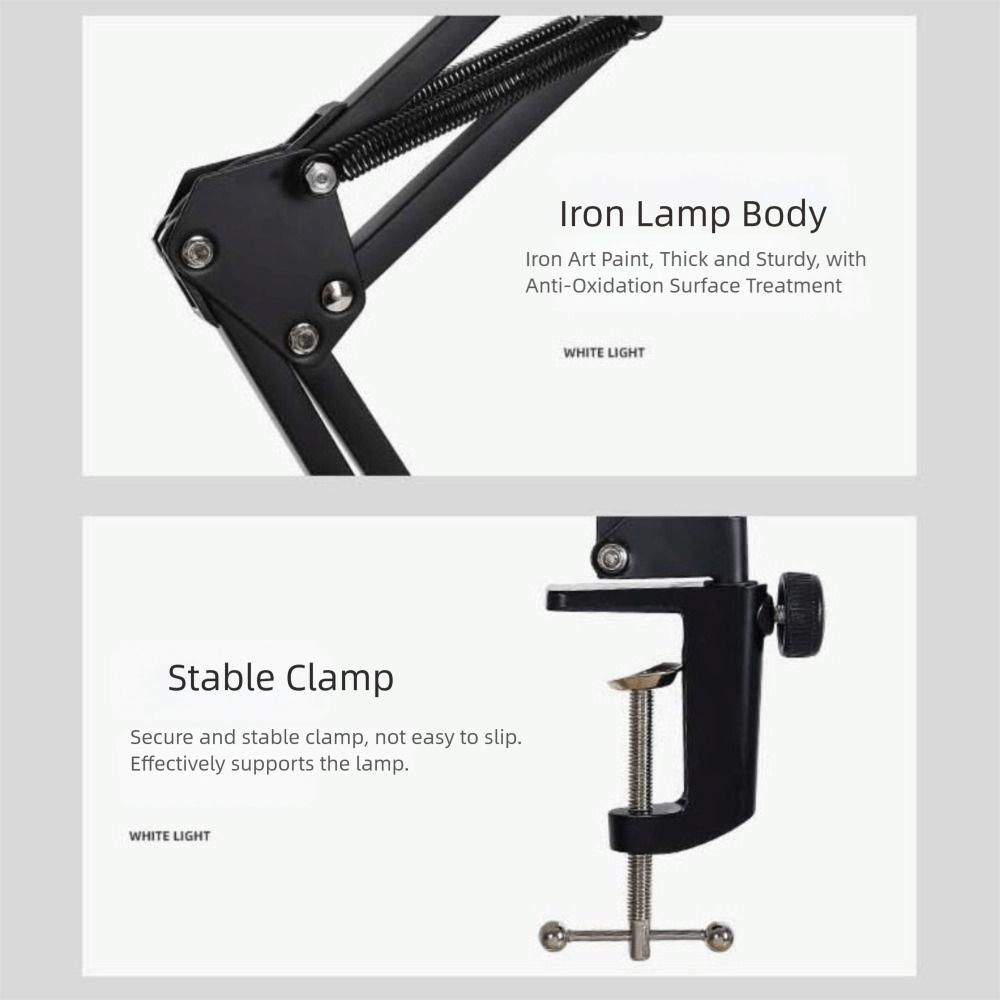 10 Brightness Levels USB Table Light Metal Construction Adjustable Folding Arm Lamp Long Arm Clip On Design Desk Lamp Desk Work