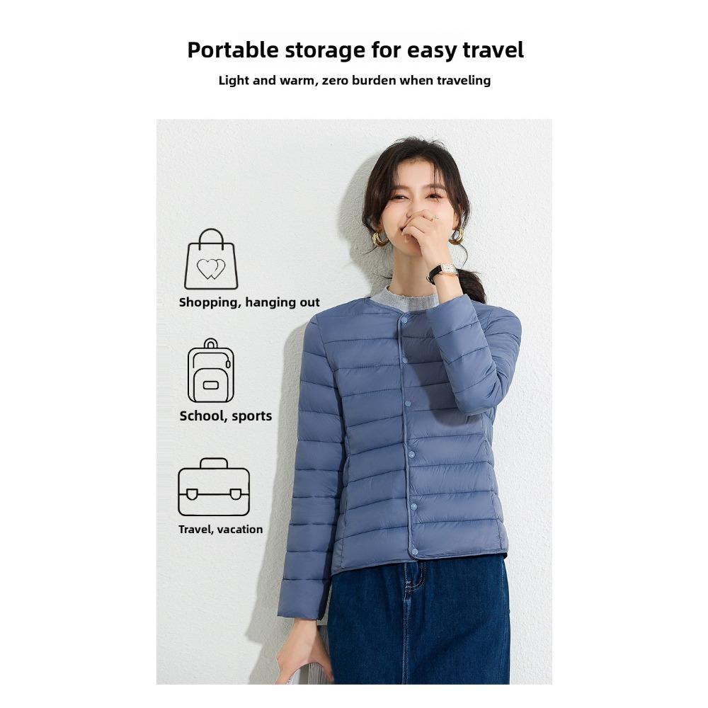 Women's Lightweight Down Cotton Coat Solid Color Minimalist Short Autumn Winter Thin Casual Portable Liner Jacket
