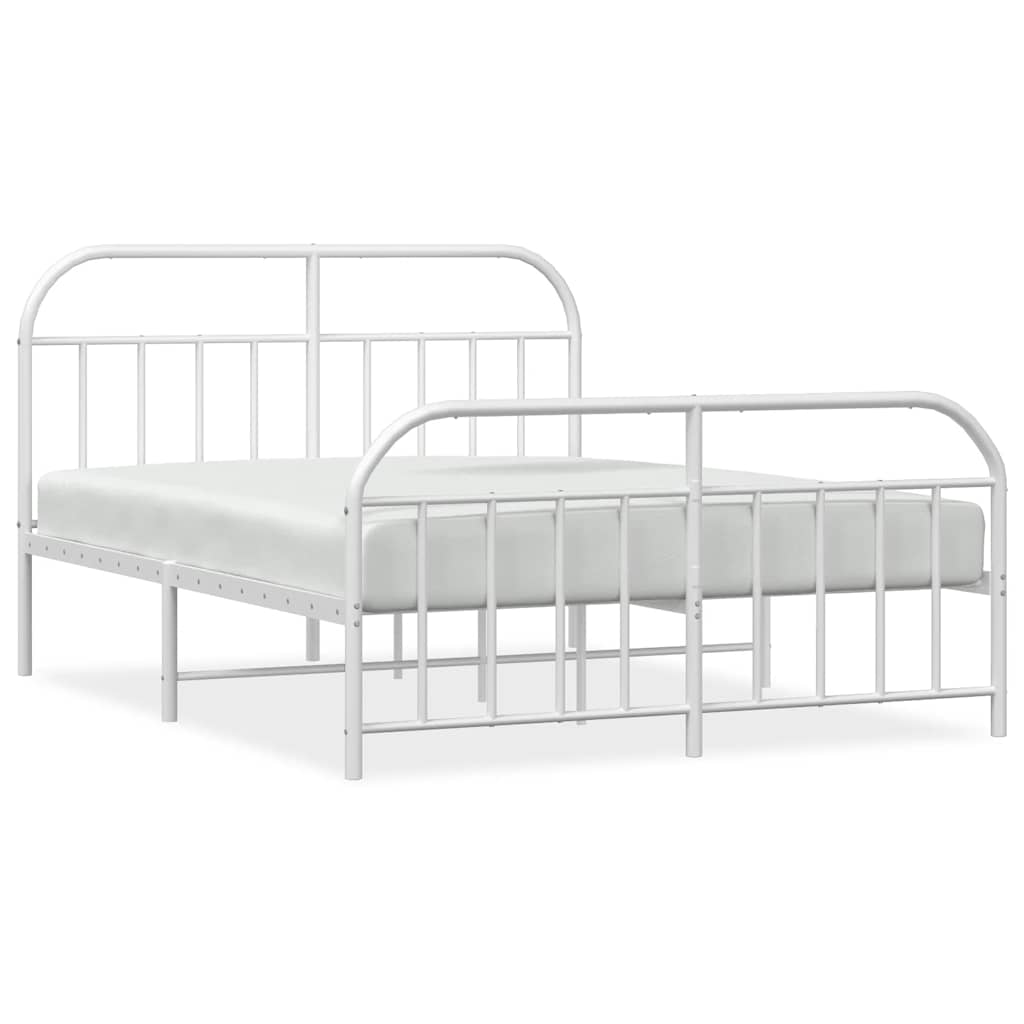 Vidaxl Metalowa Rama Łóżka Z Wezgłowiem I Zanóżkiem, Biała, 135X190 Cm