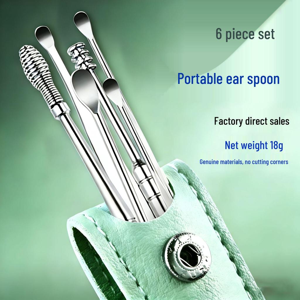 Stainless Steel Ear Pick Set - Universal 6-Piece Ear Cleaning Tools for Adults & Children with Portable Storage.