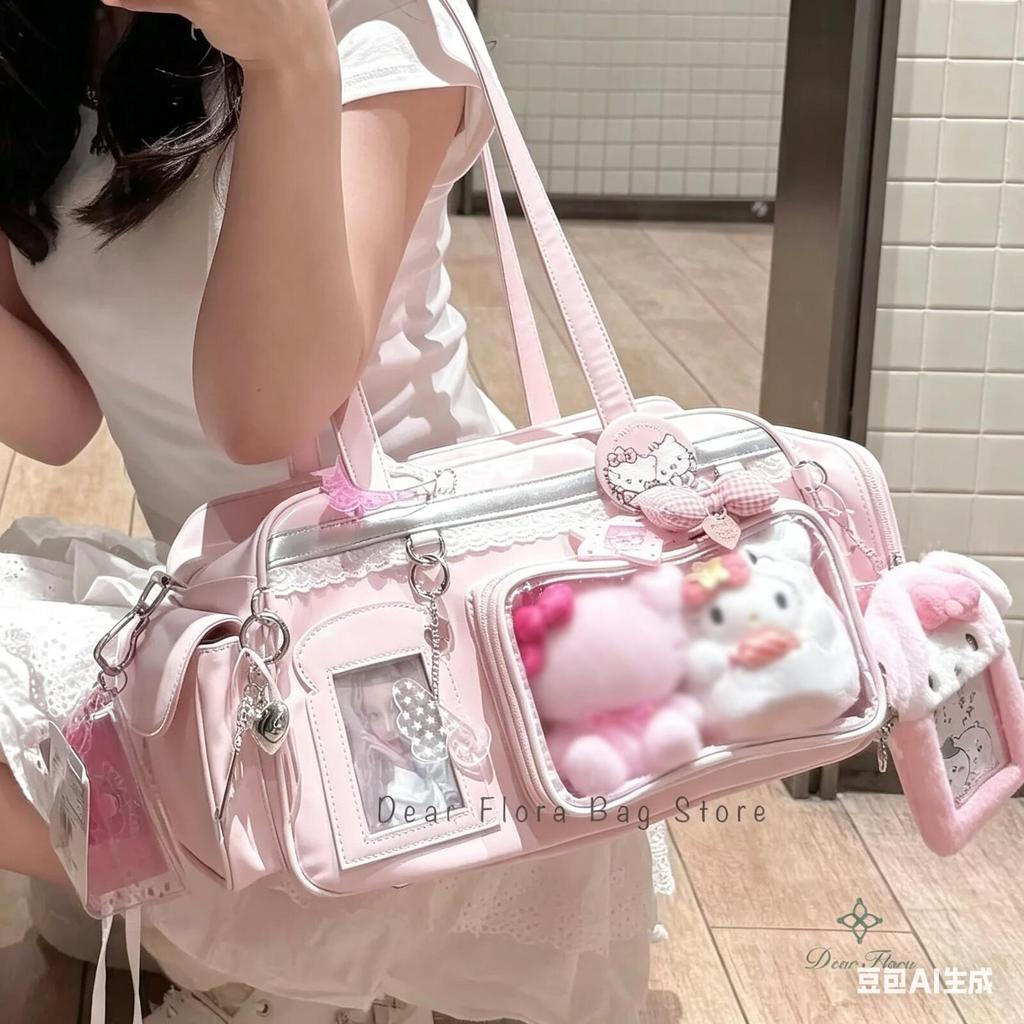 Y2K Nouveau Sac Ita pour Concert Grand Sac à Bandoulière Capacité JK Sac à Dos Transparent Fille Mignonne Sac Bandoulière pour Affichage de Badges DIY d'Exposition