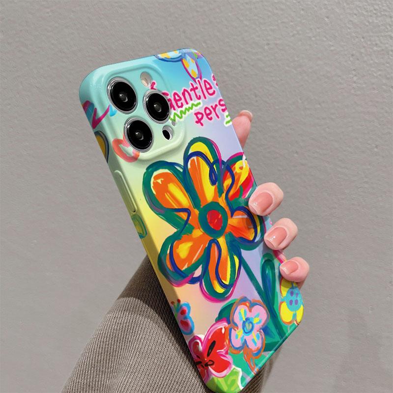 Colorful Flower Checkered Pattern Glossy Film Hard PC Phone Case for Oppo A6 A5 A78 A3 A3X A60 A76 A36 A17 A16e A55 Pro 4G 5G