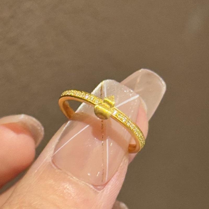 Xiaohongshu Hot Selling Chinese Sand Gold Diamond Gourd Ring for Women - Niche Design, Fashionable and Versatile. Adjustable Opening