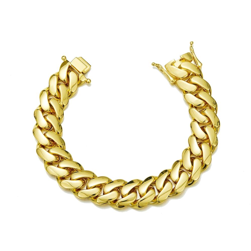 Hochwertiger Hip Hop Schmuck 8-20mm Flaches Gliederkettenarmband Cuban Link PVD-Beschichtung 14 Karat Vergoldetes Edelstahlarmband