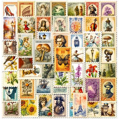 50 Středověkých Samolepek Známek Vintage Samolepky Známek Deník DIY Materiál Dekorativní Samolepky