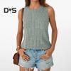 Women Tops Round Neck Sleeveless Slim Fit Knitted Tops Solid Color Elastic Ribbed Tank Tops Daily Wear