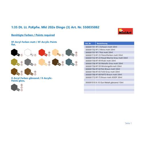 Miniart 1/35 Dingo Mk1 Pz.Kpfw.Mk.1 202e Plastic Model