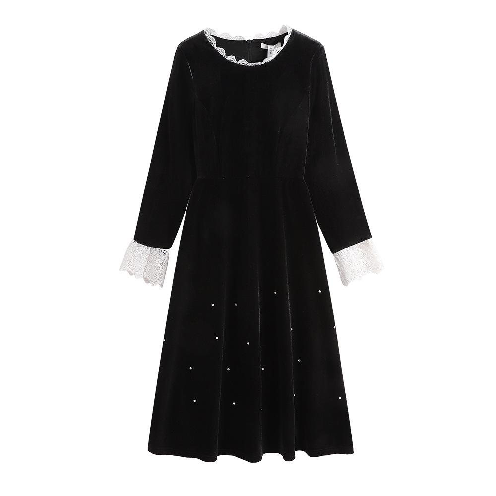 

Черное вельветовое платье в французском ретро-стиле для женщин, больших размеров (130-320 цзиней) - Новый стиль Весна/Осень 2026 6XL (recommended 260-320 jin)