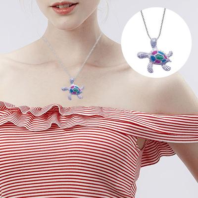 Blue Sea Turtle Pendant Necklace Shiny Rhinestones Health Longevity Necklace Valentine Day Jewelry Gift