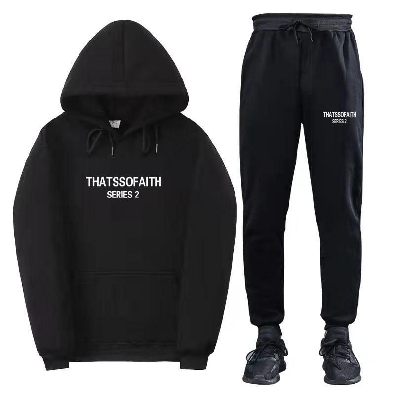 Men Women Hoodie Sweatpants Set Casual Fleece Lined Tracksuit Sportswear