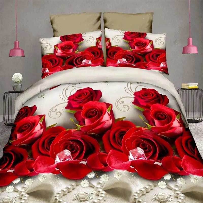 Valentine's Day Gifts Blue Rose Floral Duvet Cover Set King Size 3 Pieces 3D Printed Blossom Bedding Set Room Decoration Women
