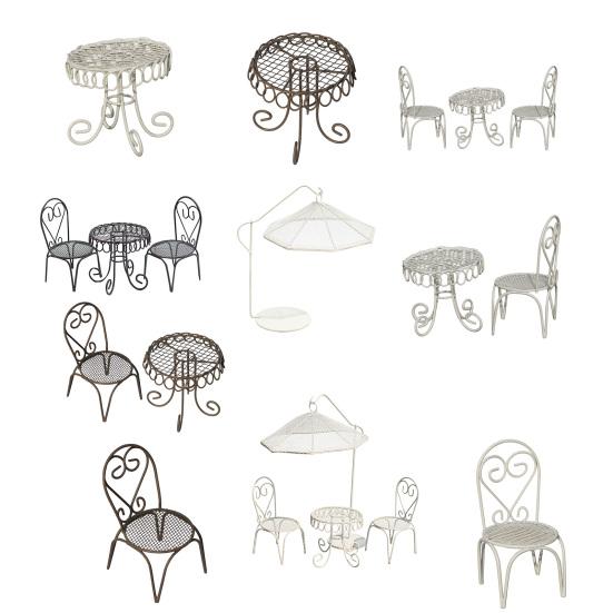 Yousheng Dollhouse Miniature Bistro Table/Chairs/Beach Umbrella Accessories, Metal 1:12 Scale Miniatures, Outdoor Coffee/Tea Furniture, Fairy Garden