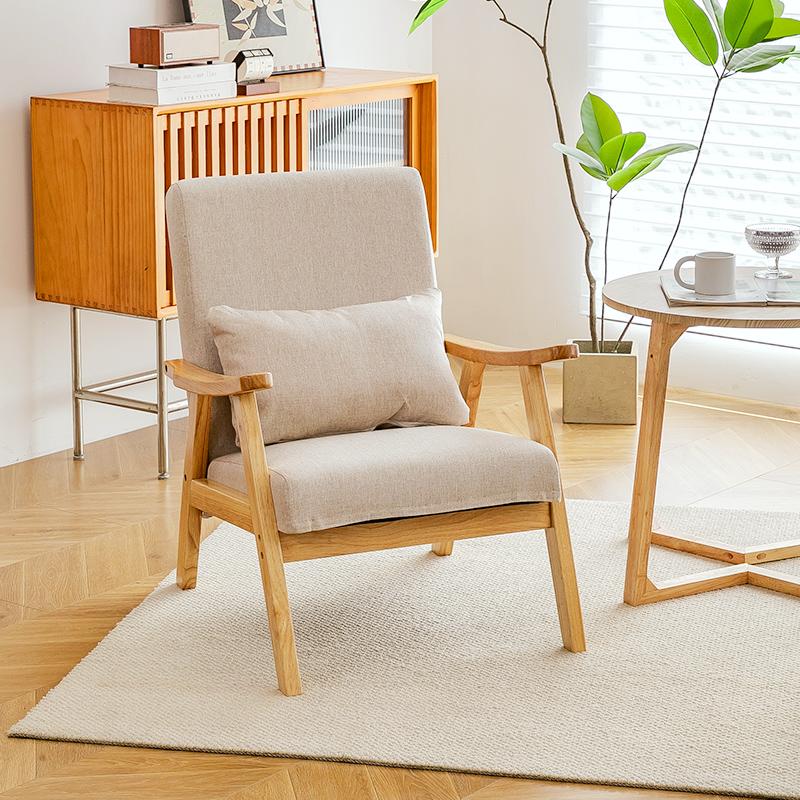 Solid Wood Single Sofa Chair Boutique Hotel Guestroom Seat Balcony Leisure Lounge Chair for Cozy Spaces