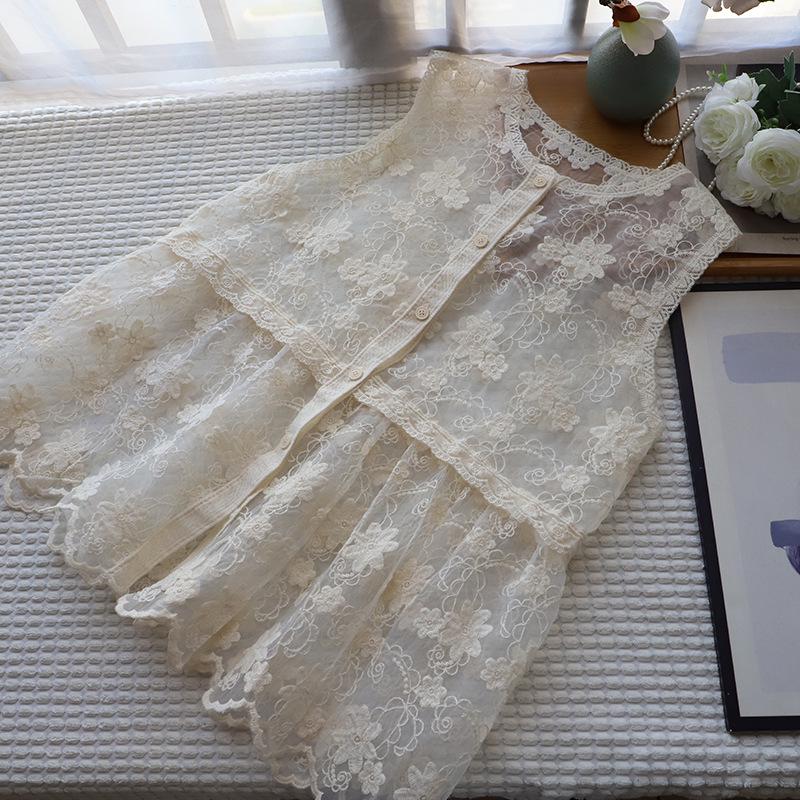 2025 Sommer Koreanischer Rundhals Locker Spitze Weste Strickjacke für Damen