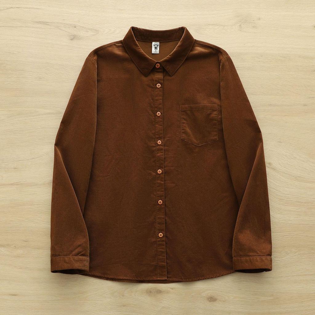 Pure Cotton Corduroy Women's Long Sleeve Shirt - Artistic Casual Style for Spring & Autumn (8372)