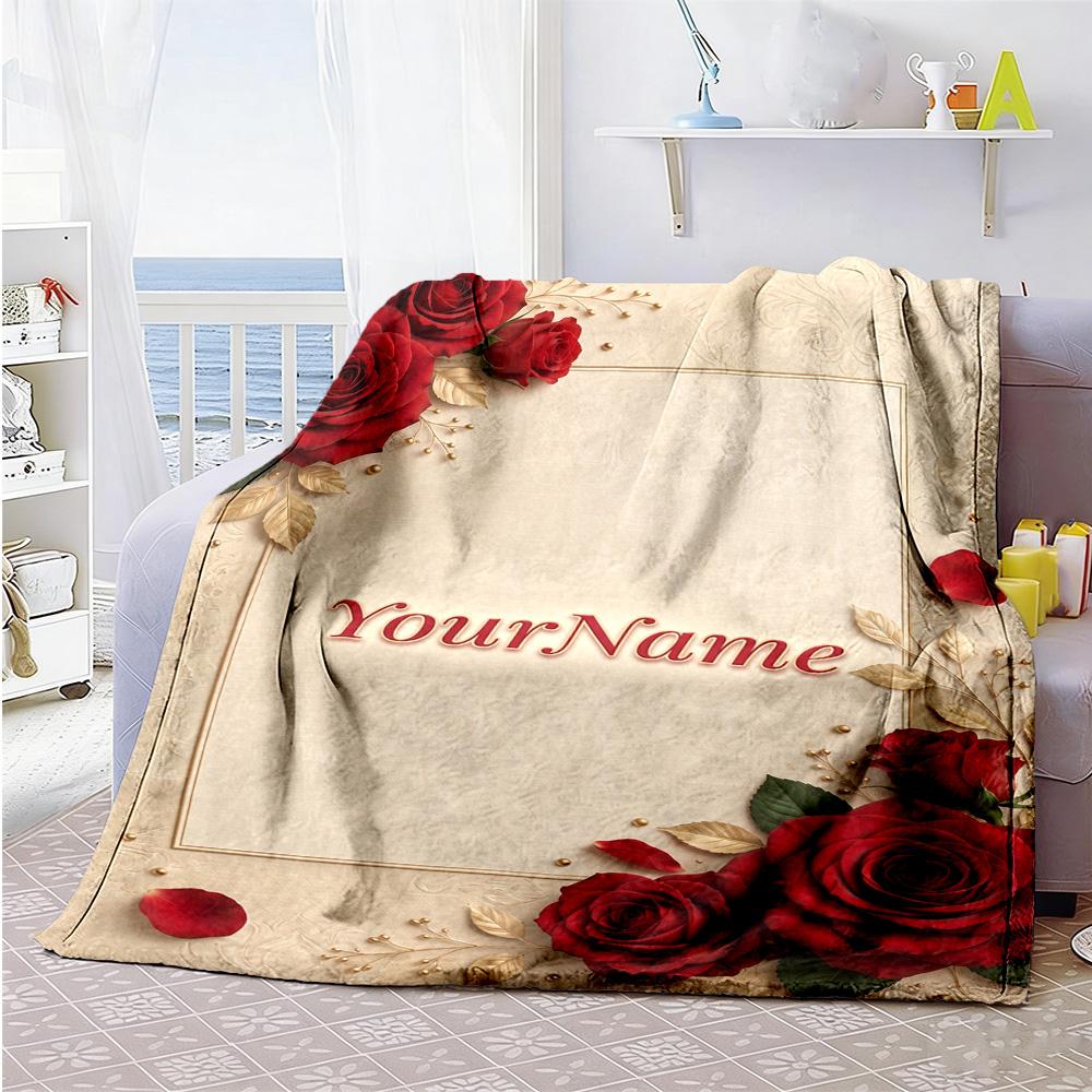 Rose Customize Text Blanket Lightweight Customizable Blanket Durable Comfort for Bed Living Room Sofa Office Ideal for All Seasons