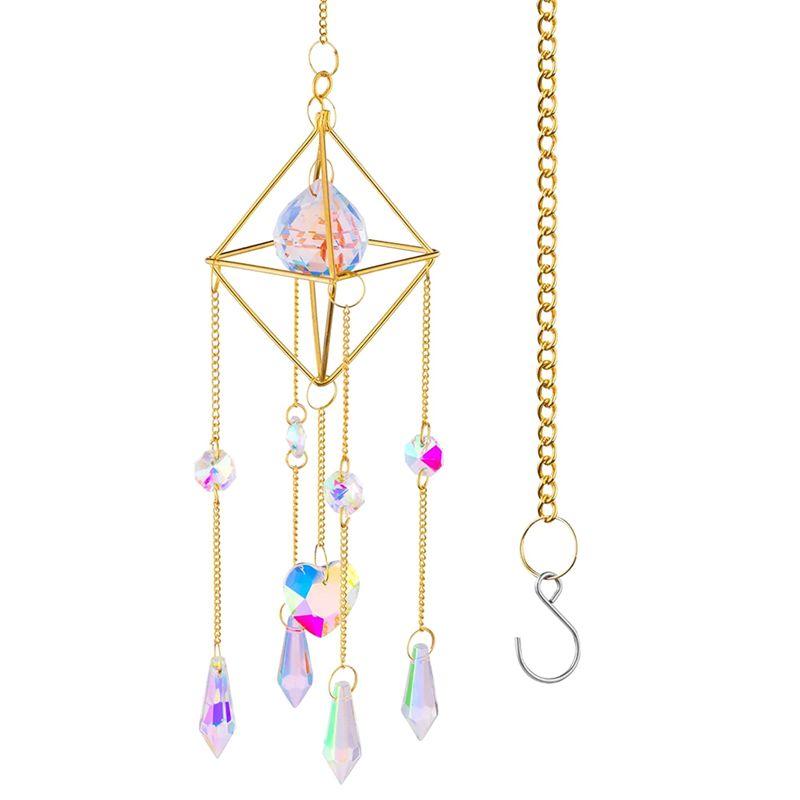 

AEE4-Crystal Suncatchers Pendant Colorful Prisms Windows Decor Garden Wind Chimes With Chain Pendant For Wedding Decorations