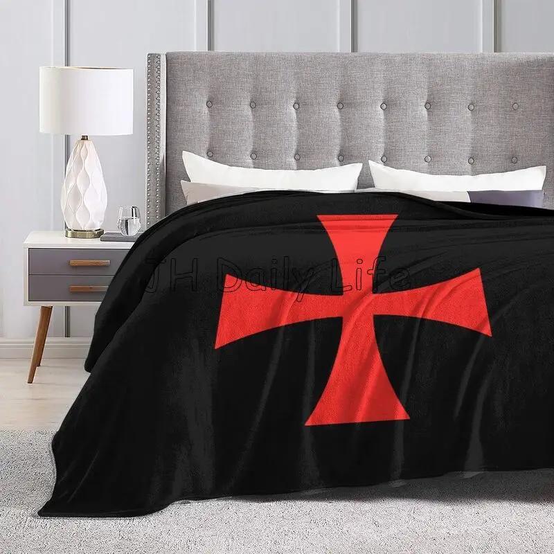 Knights Templar Flag Flannel Fleece Blanket Lightweight Warm Cozy Anti-Pilling Fuzzy Throw Blankets for Travel Couch Bed Sofa
