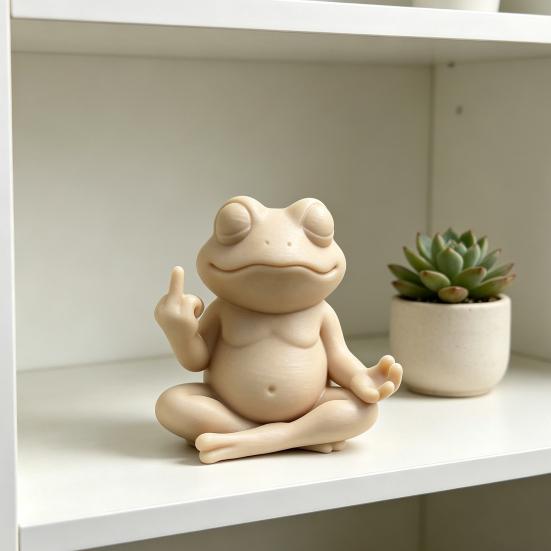 Meditatieve Kikkerbeeldje 3D Geprint Grappige Zen Yoga Kikker Tuinbeeld met Middelvinger voor Bureau Planken Huis Kantoor Terras Decoratie