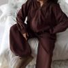 Womens Casual Hooded Zip-Up Long Sleeve Top Pants Set Solid Color Streetwear Outfit