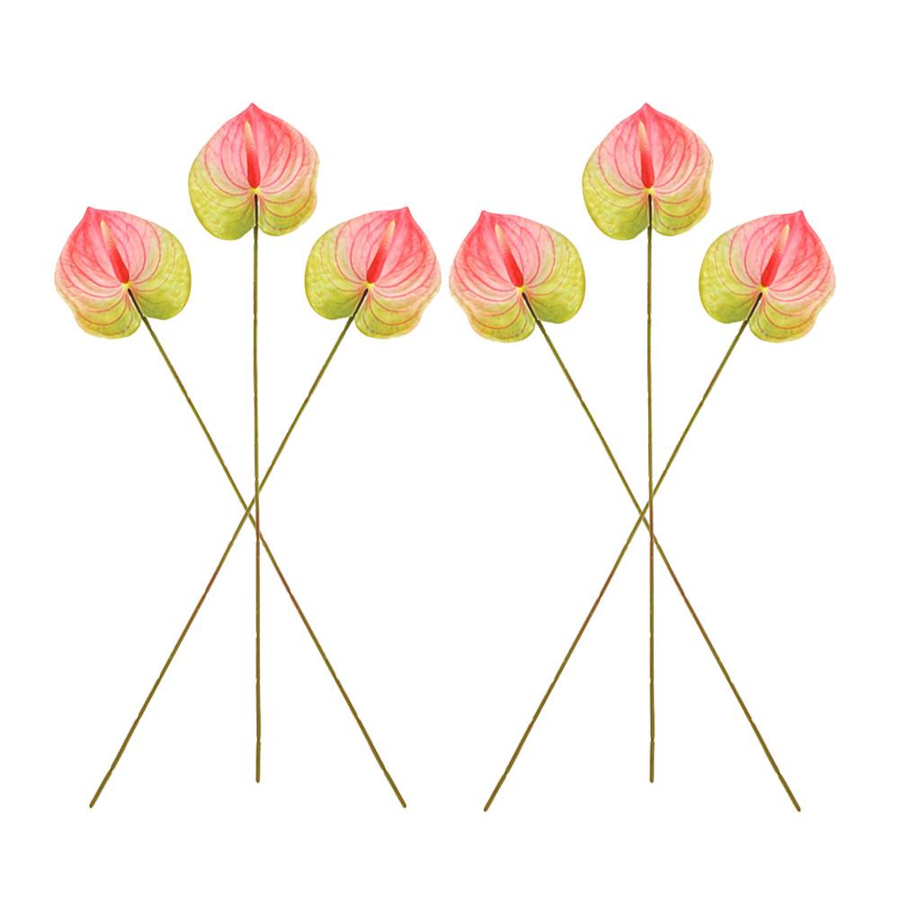 6Pcs Artificial Anthurium Flower Bouquet Lifelike Plastic Stem Decor for Wedding Party Bedroom Living Room Photo Prop