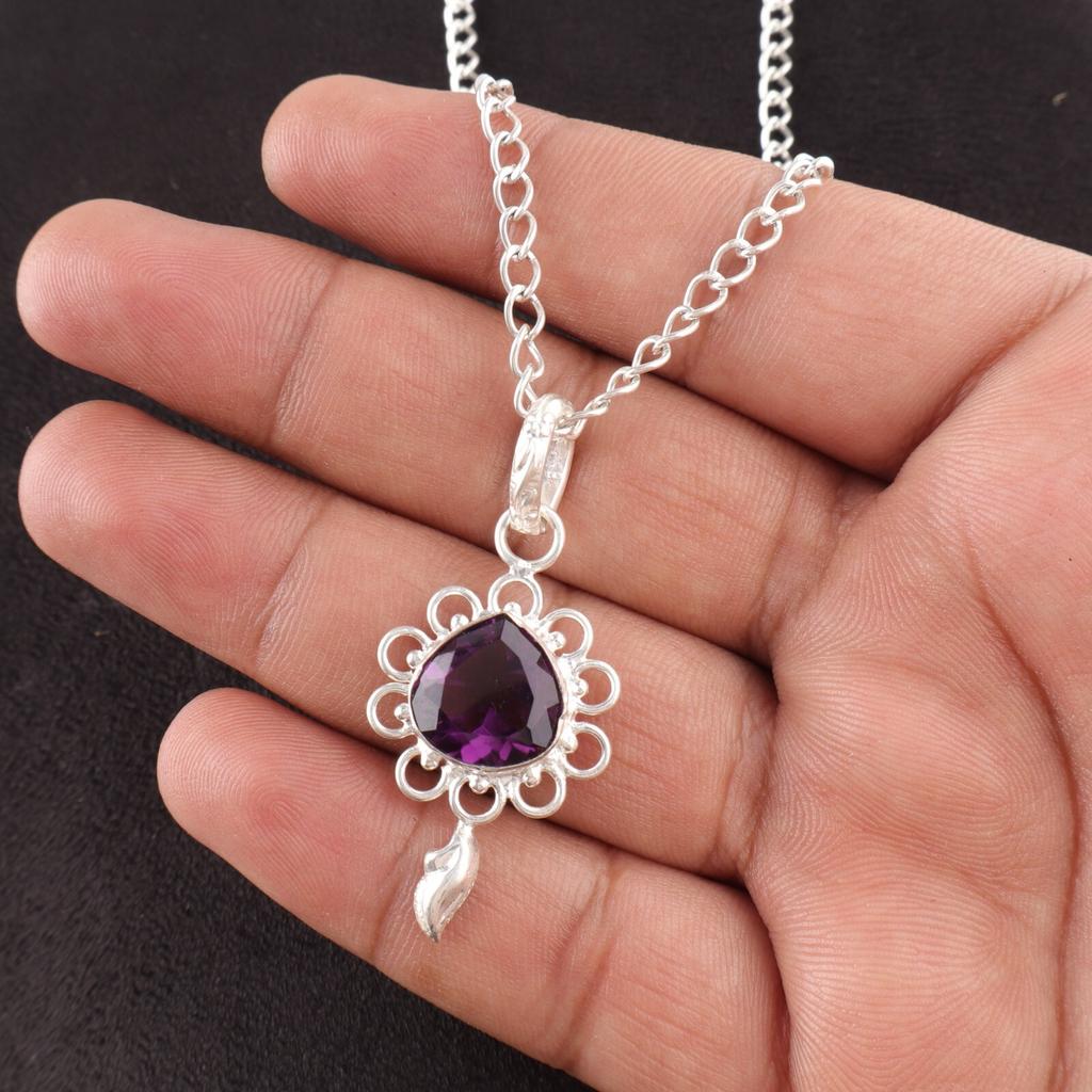 Natural African Amethyst Daughter Gift February Pendant Jewelry Sterling Silver PP-4-1