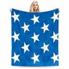 Blue Keep Warm with White Stars Pattern -Flannel Blanket for Bedroom, Living Room, Sofa, and Nap