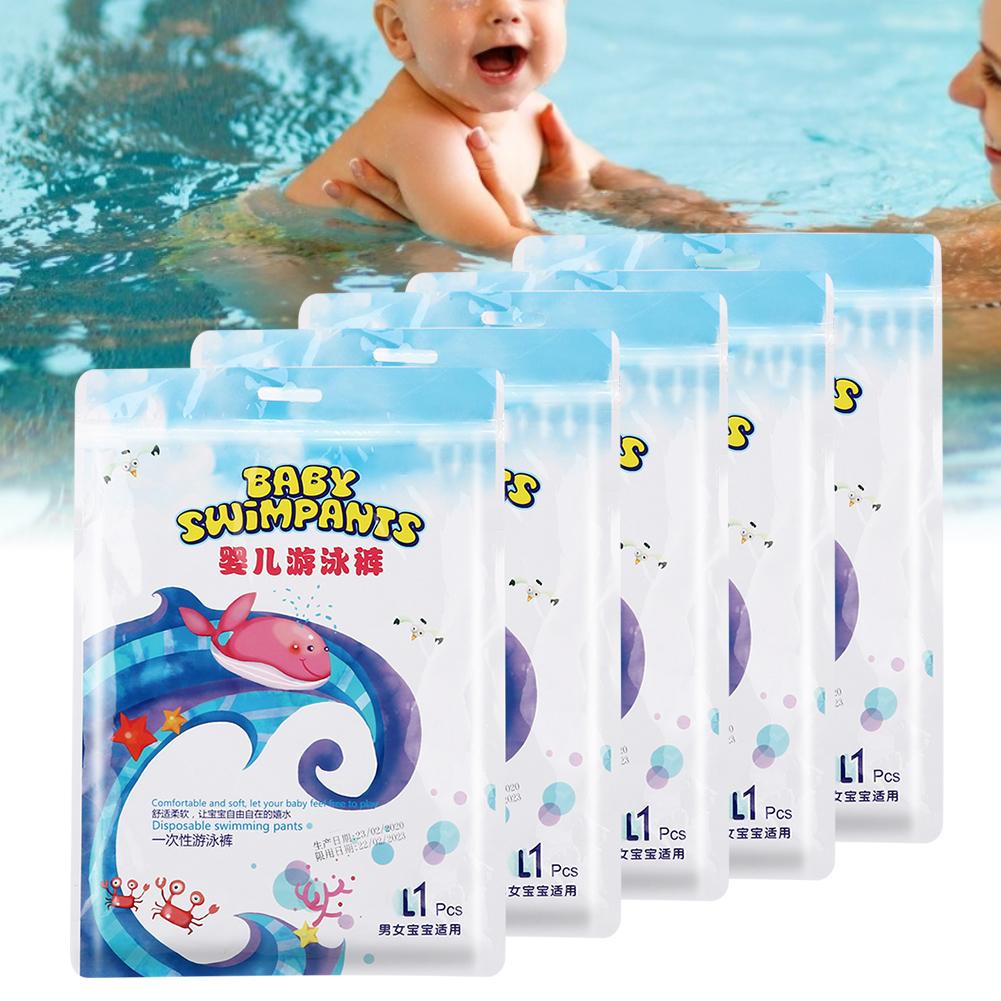5pcs Baby Swimming Diaper Disposable Waterproof Elastic Leakage Proof Baby Diaper(L (9 14KG) )
