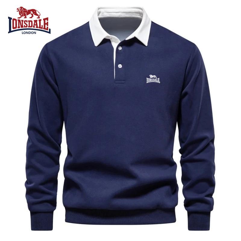 Lonsdale Tricou polo pentru bărbați din bumbac pur brodat cu mâneci lungi pentru toamnă și iarnă, top multifuncțional nou la modă și casual